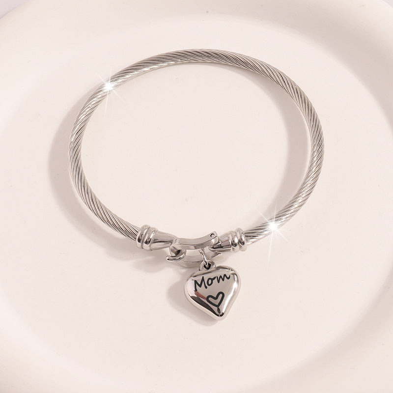 Wholesale Titanium Steel Horseshoe Hook Elastic Love Engraving Bracelet